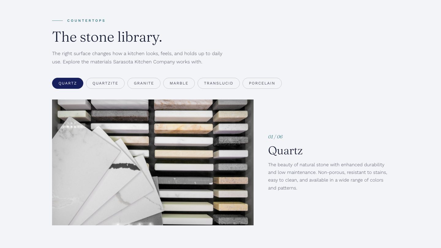 The stone library section of the new homepage