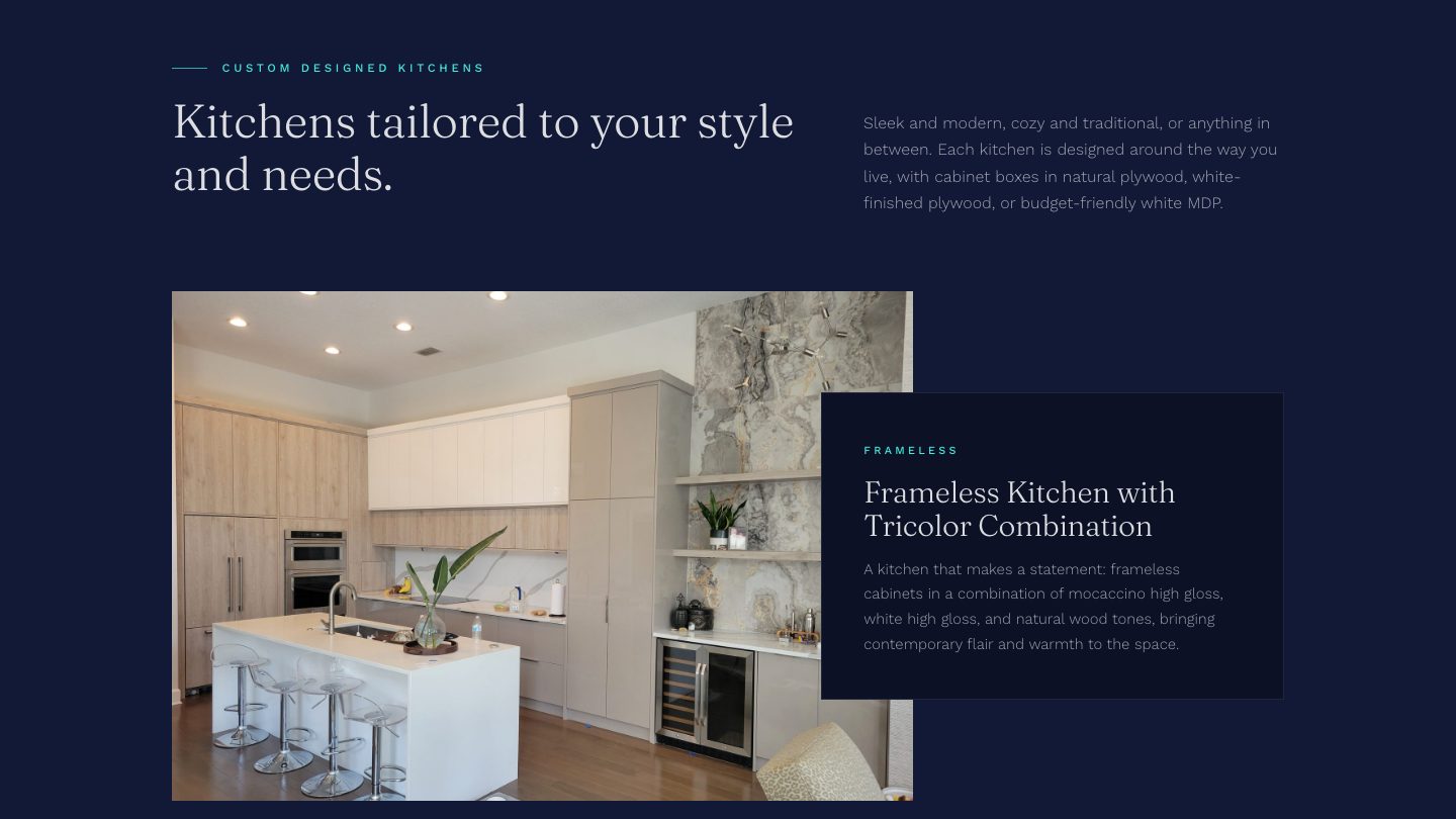 The kitchen styles section of the new homepage